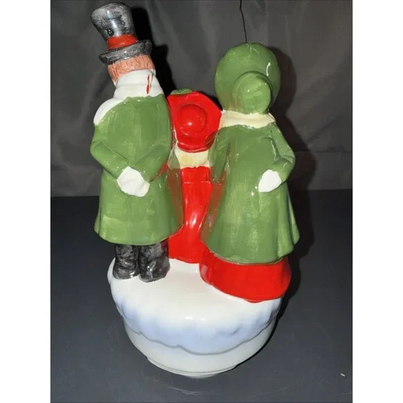 Christmas Carolers Music Box Vintage Ceramic Silent Night Rotates Works 8”Lx5”W - Picture 7 of 16